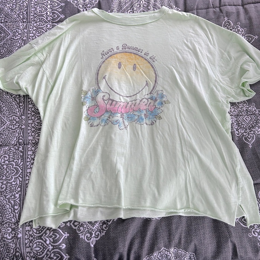 Light Green Smiley Graphic Tee